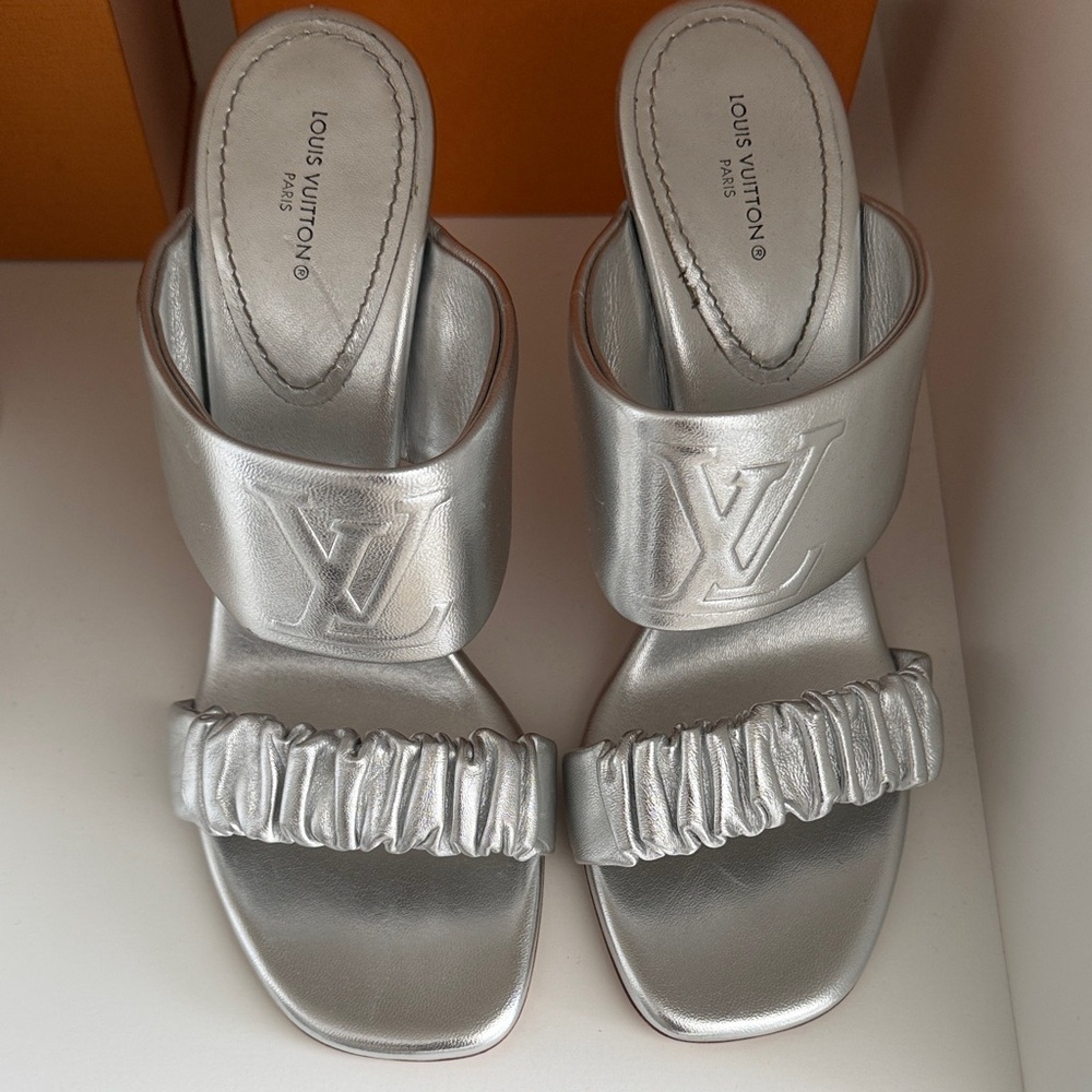 Louis Vuitton Metallic Silver Heeled Sandals